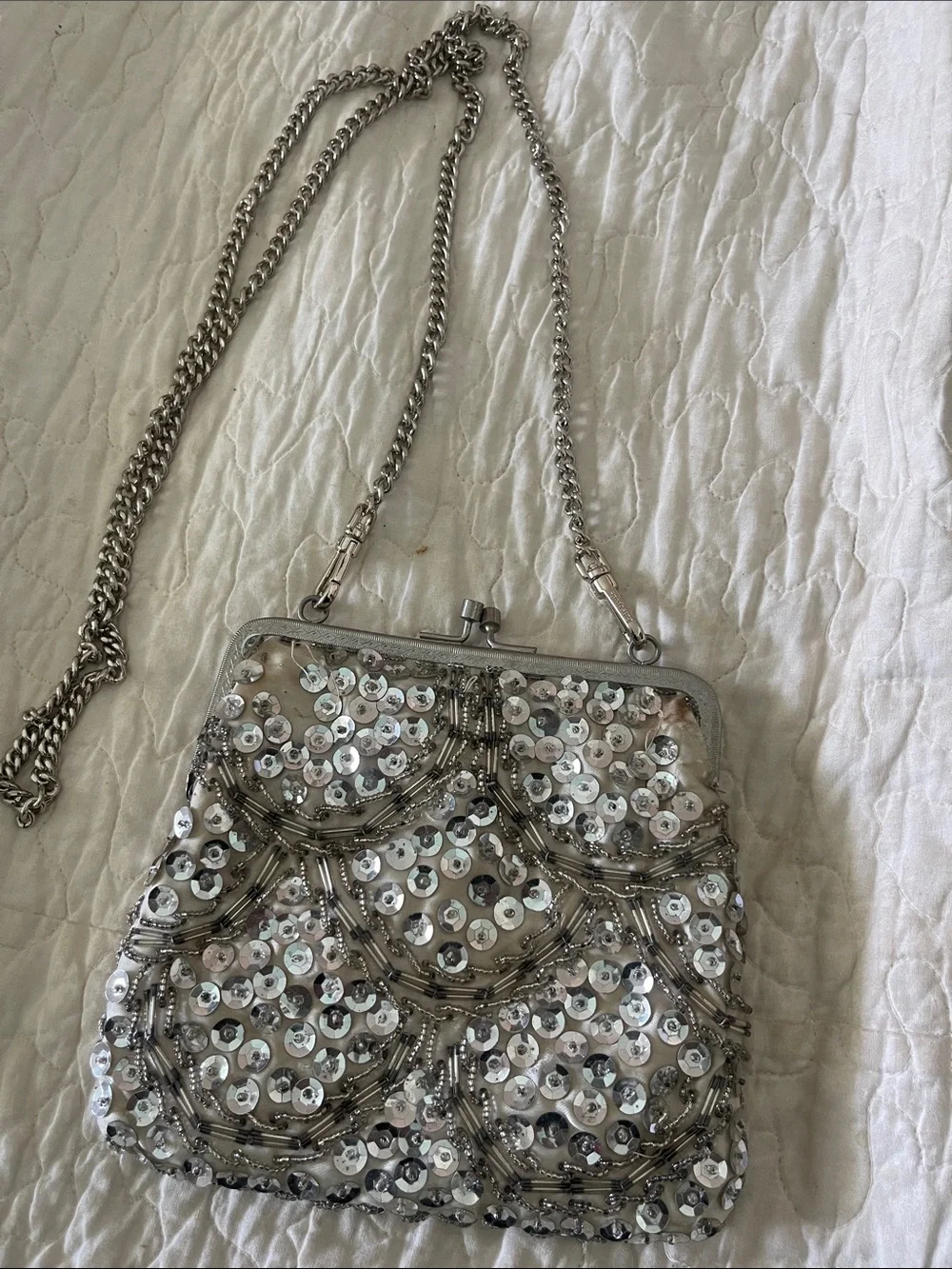 Vintage silver Sequince Beaded Crossbody Bag